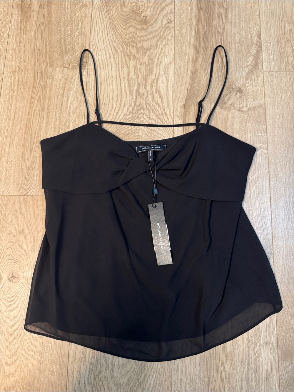 BCBGMaxAzria Black Twist-Front Spaghetti Strap Cami